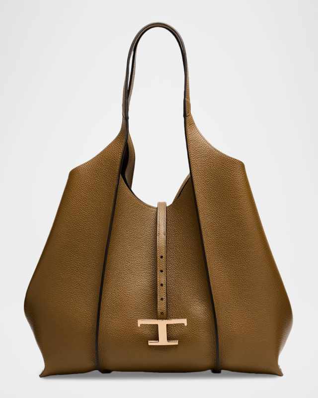 Medium T Pendant Leather Shopping Tote Bag